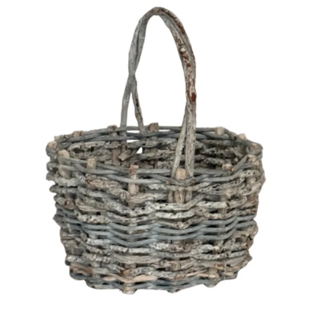 Rustic Distressed Gray Woven Basket